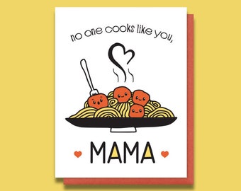 Funny Spaghetti Card for Mom - Mothers Day Card From Kids - From Child - Cute Mother's Day Letterpress Card - Best Cook Master Chef A2