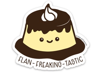 REA - Söt Flan Matt Vinylklistermärke - Flan-Freaking-Tastic Ordvits - Vattenflaskklistermärke - 3-tums Laptopdekal - Bullet Journal - Efterrätt