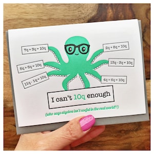 VERKOOP - wiskundeleraar waardering Tutor - grappig bedankt - octopus boekdruk - 10Q Silly bedankt - slimme algebra woordspeling - punny kaart