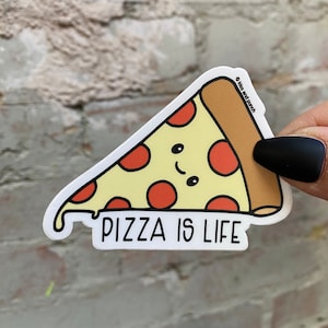 Sticker pizza mignonne - Sticker en vinyle mat Funny Pizza is Life - Sticker petite bouteille d'eau - Sticker pour ordinateur portable 3 pouces - bas de Noël