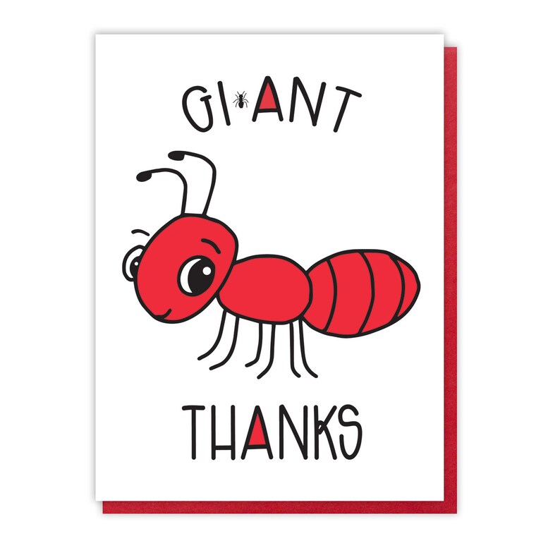 Funny Thank You Ant Letterpress Card Gi-Ant Thanks Ant Pun Punny Thank You Card for Girlfriend Thanks for Hosting Bestie A2 image 3