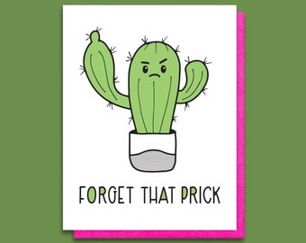 Funny Breakup Divorce Letterpress Card - Forget That Prick - Separation - Annulment - Happily Divorced - Cactus - Eco-Friendly Packaging A2