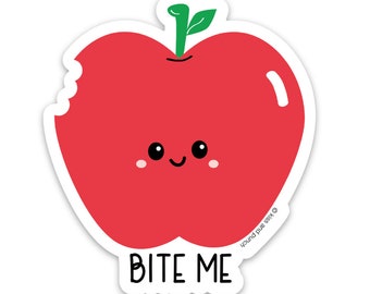 Funny Bite Me Sticker - Cute Apple Sticker - Water Bottle Sticker - Laptop Sticker - Planner Sticker - Bullet Journal - 3 Inch Sticker