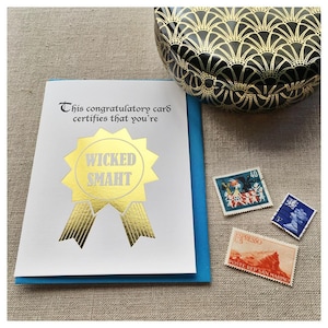 Funny Wicked Smaht Foil Graduation Card - Gold Ribbon Graduate - Proud of You - Rechtenstudie - MBA - Barexamen - Medische School - PhD-studie