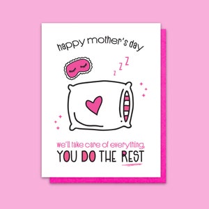 Carte pour chouchouter drôle pour maman - journée au spa Punny pour maman - carte typographique fête des mères - masque de sieste pour la fête des mères - soins personnels - jeu de mots de repos