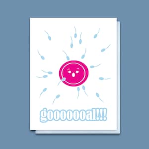 Tarjeta divertida de embarazo - Anuncio de embarazo - Tarjeta impresa con texto en inglés "Esperando un bebé" - Regalo de baby shower - In Vitro - Objetivo de esperma y óvulo - Fertilidad A2