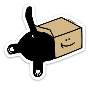 Sticker mignon chat dans une boîte - Livraison spéciale - Stickers imperméables rigolos - Sticker fesses de chat noir - 3 pouces - Sticker agenda - Bouteille d'eau