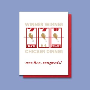 Winnaar Winnaar Kippendiner - grappig boekdruk gefeliciteerd - gefeliciteerd kaart - afstudeercadeau - nieuwe promotie baankaart - feest