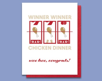 Winner Winner Chicken Dinner - Funny Letterpress - Congratulations Card - Graduation Gift - New Promotion Job Card - Celebration - A2