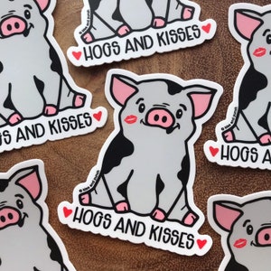 Hogs and Kisses - Pun Sticker - Vinyl Sticker - Car Decal - Water Bottle Sticker - Laptop Sticker - Cute Planner Sticker - Cute Pig Sticker