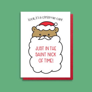 Grappige kerstkaart - schattige kerstmanbeer - Saint Nick of Time - vakantiegroet - kerstcadeau 2024 - kaart voor collega - witte baard A2