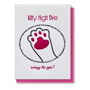 VENTE - Funny Kitty High Five Letterpress Card - Félicitations - Nouvelle promotion d'emploi - Toe Beans - Silly Congrats - Cat Lady