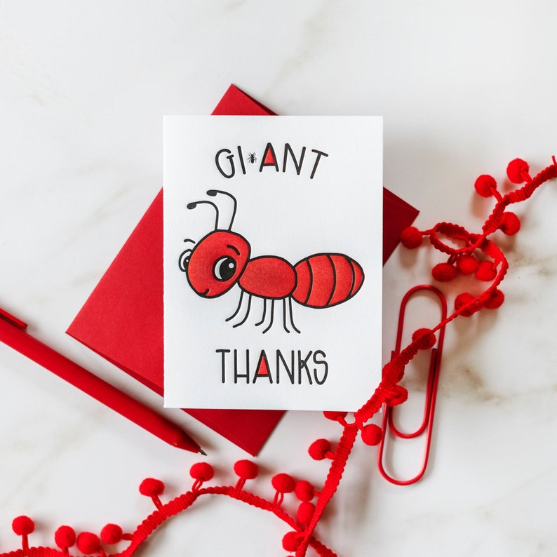 Funny Thank You Ant Letterpress Card Gi-Ant Thanks Ant Pun Punny Thank You Card for Girlfriend Thanks for Hosting Bestie A2 image 1