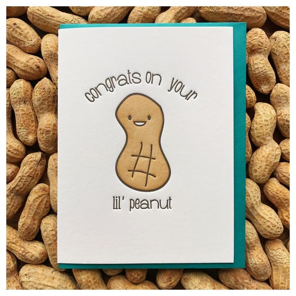 Funny Baby Letterpress Card - Lil Peanut - Pregnancy - Baby Shower Greeting Card - New Baby - Tiny Human - Eco-Friendly Packaging Option