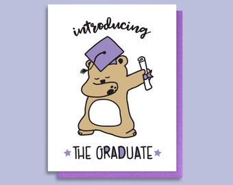 Funny Graduation Letterpress Card - Funny Dab Grad Bear - High School Grad - Middle School - Cards for Kids Culmination - Young Graduate