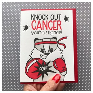 Carte typographique de diagnostic de cancer - Boxer dur de blaireau - Cancer KO - Carte d'encouragement - Kit de soins de chimio pour un ami famille A2