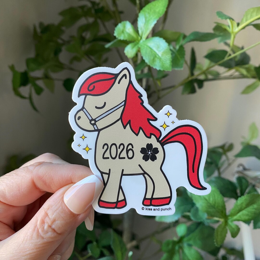 Cute 2026 Year of Fire Horse Sticker - Chinese Zodiac - Lunar New Year ...