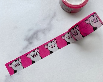 Cute Pig Washi Tape - Bullet Journal - Planner Stationery Flair - Stocking Stuffer - Magenta Pink Paper Tape - Gift Wrap - Gifts Under 10