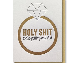 Funny Groom | Bride Day of Wedding Card | We're Getting Married Diamond Ring Letterpress Card | kiss and punch