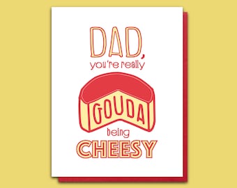 Dad Jokes Letterpress Card - Cheesy Gouda Dad - Funny Father's Day - Punny Cheese Lover - Foodie Pun for Dad - Eco-Friendly Packaging Option