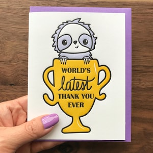 Faultier Letterpress Dankeskarte - Lustig Letztes Dankeschön - Long Overfällig Super Late Thx - Karte für Freund - Umweltfreundliche Verpackung Option A2