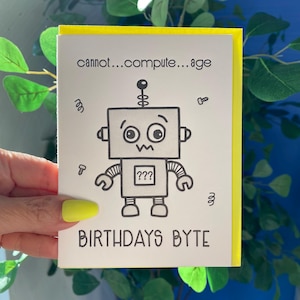 Roligt robotfödelsedagskort, sött nördigt handgjort boktryckt gratulationskort, humoristiskt åldrande födelsedagskort, milstolpepresent till nördteknikälskare