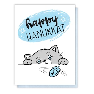 VENTE carte drôle de Hanoucca - chat Dreidel - typographie vacances - Hanoucca 2025 - carte pour ami juif - carte pour collègue - cartes de voeux