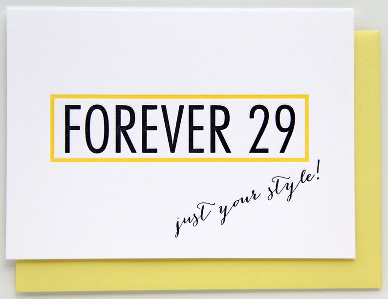 kiss and punch 30th Funny Parody Forever 29 40th Over the Hill Milestone Birthday Letterpress Card