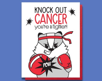 Cancer Diagnosis Letterpress Card - Tough Badger Boxer - Knock Out Cancer - Encouragement Card - Chemo Care Package for Friend Family A2