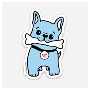 Joli bâton bouledogue français - Sticker Frenchie bleu - Sticker vinyle mat chien Kawaii - Sticker pour ordinateur portable - Sticker bouteille d'eau - Bullet Journal