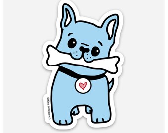 Cute French Bulldog Decal - Blue Frenchie Deco Vinyl Sticker - Kawaii Dog Matte - Laptop Flair - Water Bottle Sticker - Bullet Journal