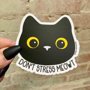 Sticker drôle de chat noir - Meowt de haute qualité - Sticker bouteille d'eau de haute qualité - Ordinateur portable - Agenda - Bullet Journal - 3 pouces - Résistant aux intempéries