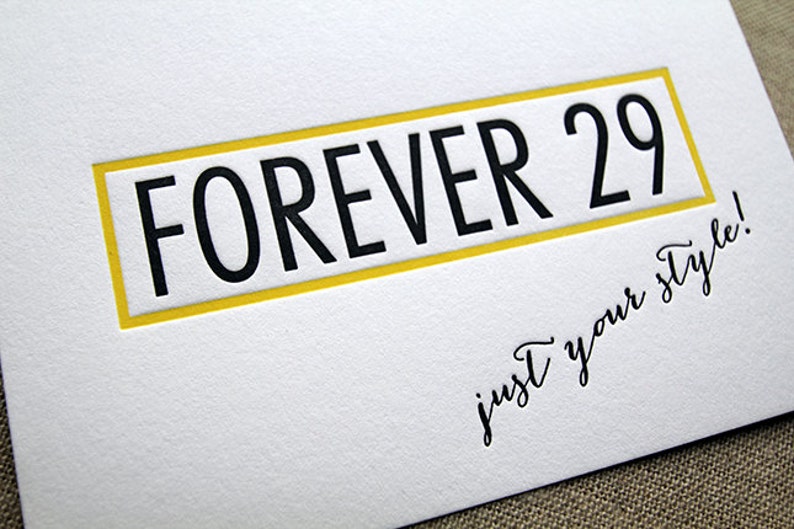 kiss and punch 30th Funny Parody Forever 29 40th Over the Hill Milestone Birthday Letterpress Card