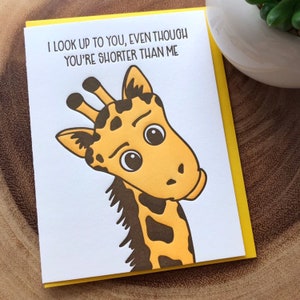 SALE - Eltern Letterpress Karte - Mentor Karte - Lustige ungeschickte Giraffe - Geburtstag - Karte vom großen Sohn Tochter Freund BFF - Einfach so