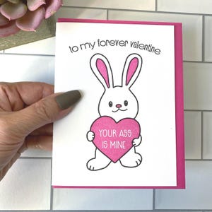 Lustige Hasen Liebe Letterpress Karte - Frech für immer Valentinstag - Du gehörst mir - Ich liebe Dich - Kawaii Kaninchen - Frau Mann Geschenk - Langfristig - A2