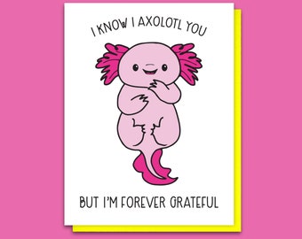 Axolotl Thank You Letterpress Card - Mexican Tiger Salamander Cartoon - Funny Unusual Thanks - Punny Greeting Cards - Eco-Friendly Option A2