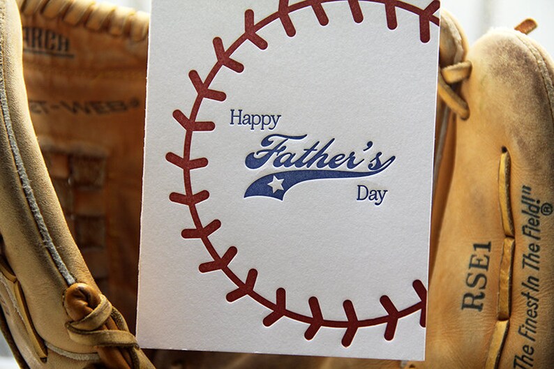 Letterpress Baseball Card - Father's Day Card - Sports Fan - Dad Card for Husband - Card for Him - Ball Stitching - Go Team Pop - Daddio Mitt A2