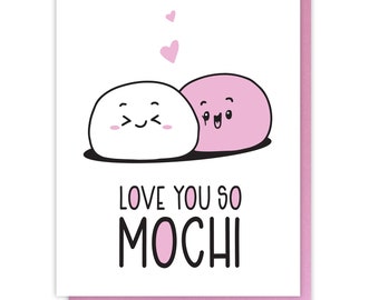 Mochi Love Letterpress Card - Sweet Friendship - I Love You So Mochi - Japanese Ice Cream - Punny Valentine's Day Card - Galentine - A2