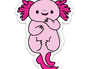 Cute Pink Axolotl Sticker - Water Bottle Sticker - Laptop - Planner Sticker - Bullet Journal - 3 Inch Sticker - Mexican Salamander