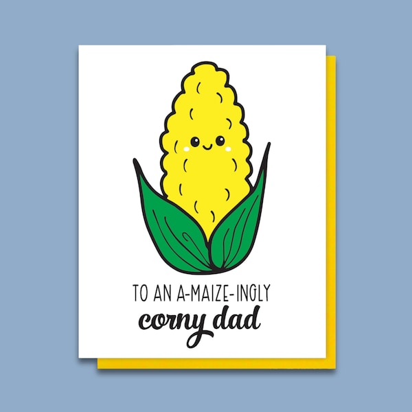 Amaizingly Corny Dad- Dad Jokes Letterpress Card - Funny Father's Day Card - Foodie Pun - Corn - Eco-Friendly Packaging Option A2