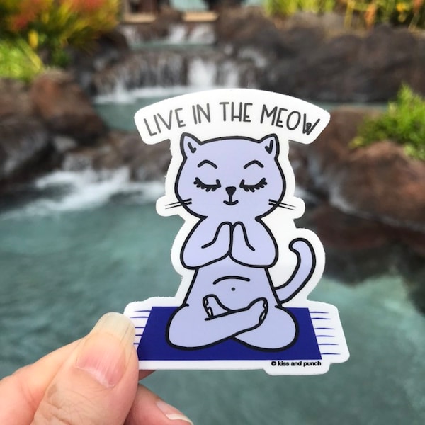 Zen Cat Sticker - Cute Yoga Sticker - Water Bottle Sticker - Laptop Sticker - Planner Sticker - Bullet Journal - 3 Inch Sticker