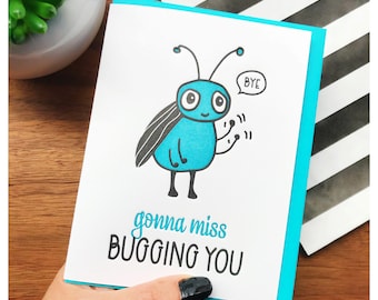 Tarjeta de despedida divertida impresa en tipografía - Tarjeta de buen viaje divertida - Despedida de un compañero de trabajo - Tarjeta de mudanza divertida - Despedida divertida - Te voy a extrañar.