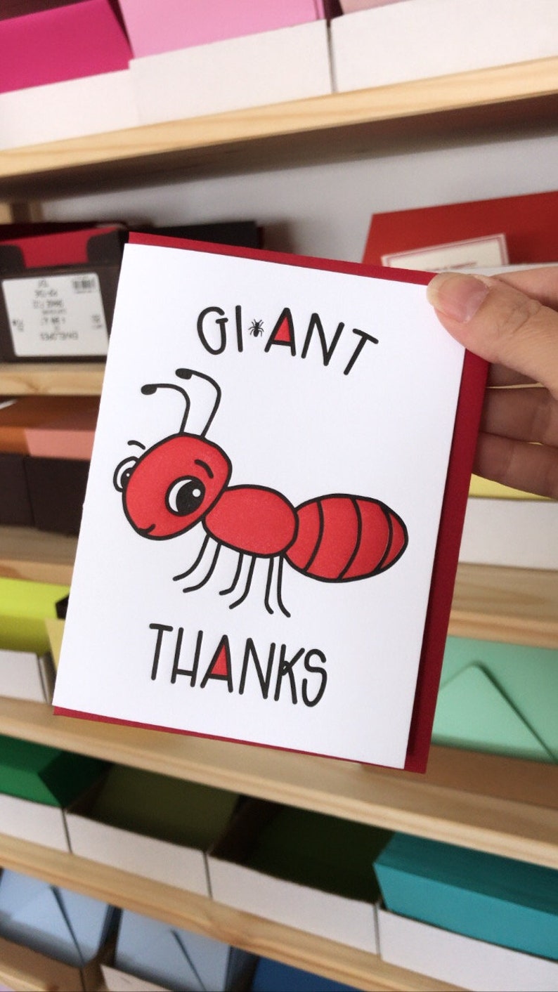 Funny Thank You Ant Letterpress Card Gi-Ant Thanks Ant Pun Punny Thank You Card for Girlfriend Thanks for Hosting Bestie A2 image 2
