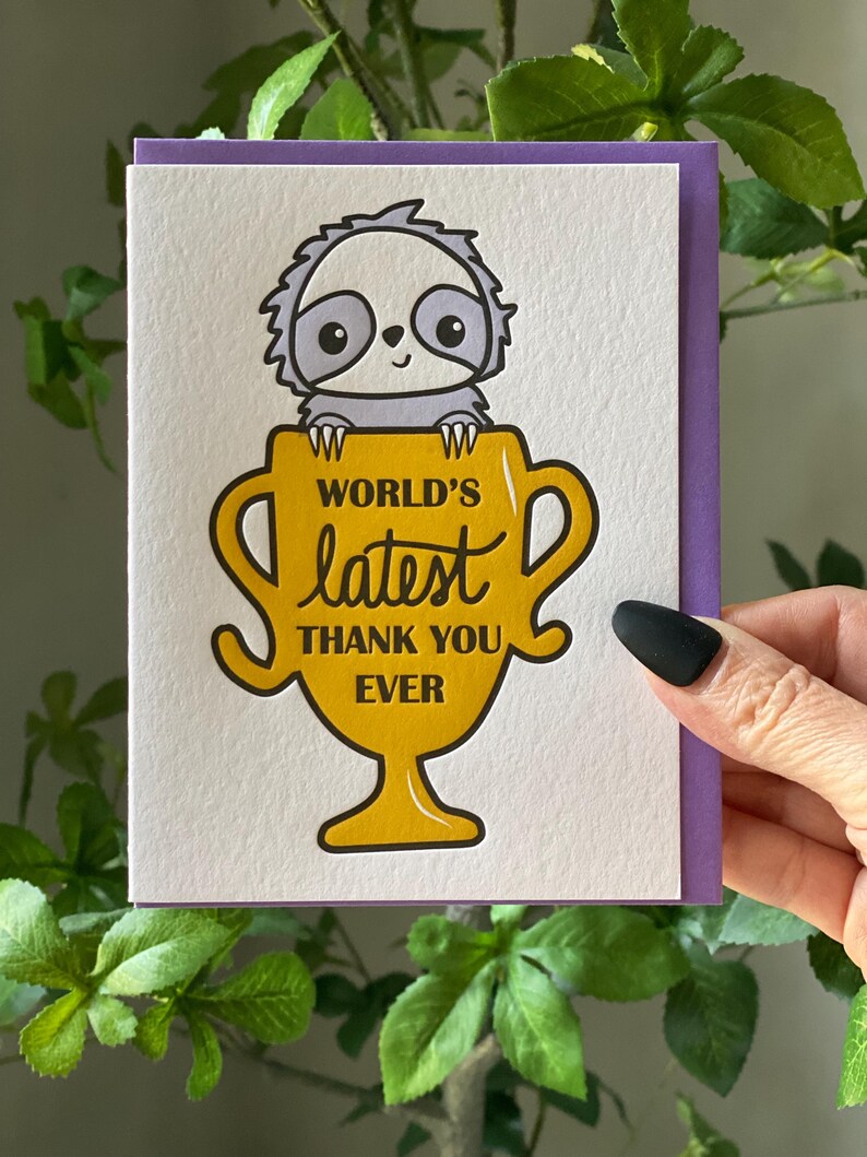 Sloth Letterpress Thank You Card - Funny Latest Thanks - Long Overdue ...