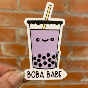 Funny Boba Babe Sticker - Drinking Enthusiast - Kawaii Taro Milk Bubble Tea - Water Bottle Decal - Laptop Planner - Bullet Journal - 3 Inch