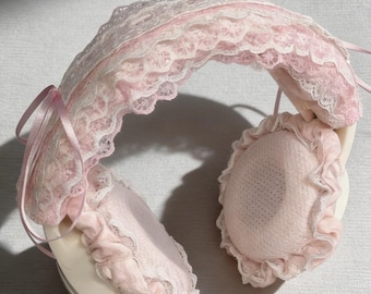 Pink lace Headphone Cover, Summer Headphones Accessory, headset headband covers