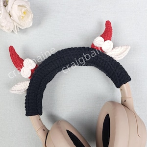 Crochet Red Horns with Bow headphone cover, for AirPods Max, Sony, Bose, Beats, Sennheiser, Razer, Logitech, Headphone case