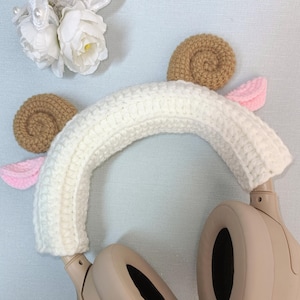 Custom color Lamb Horns inspired Crochet headphone cover, Headphone accessories for Sony XM4, XM5, Airpods max cover, headset headband cover