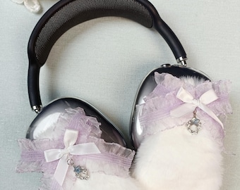 Lila Schleife Kristall Stern AirPods Max Abdeckung, handgefertigtes Plüsch-Accessoire