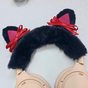 Black Ear Bow headband cover for headphones, Headphone Covers, Headphone accessories, Headset headband cover for AirPods Max, Sony, Bose